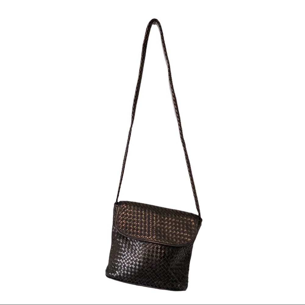 Vintage TALBOTS black woven LEATHER CROSSBODY BAG